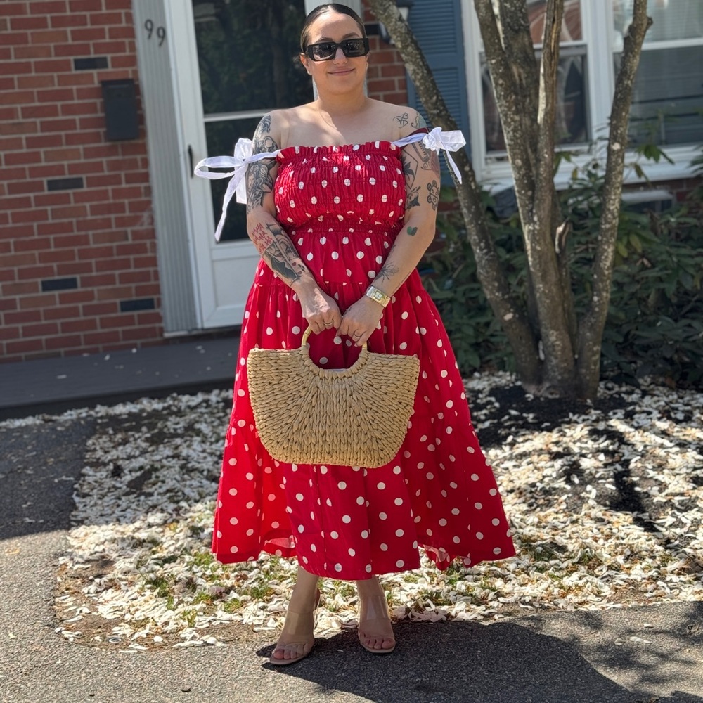 Red Polka Dot Off-Shoulder Dress